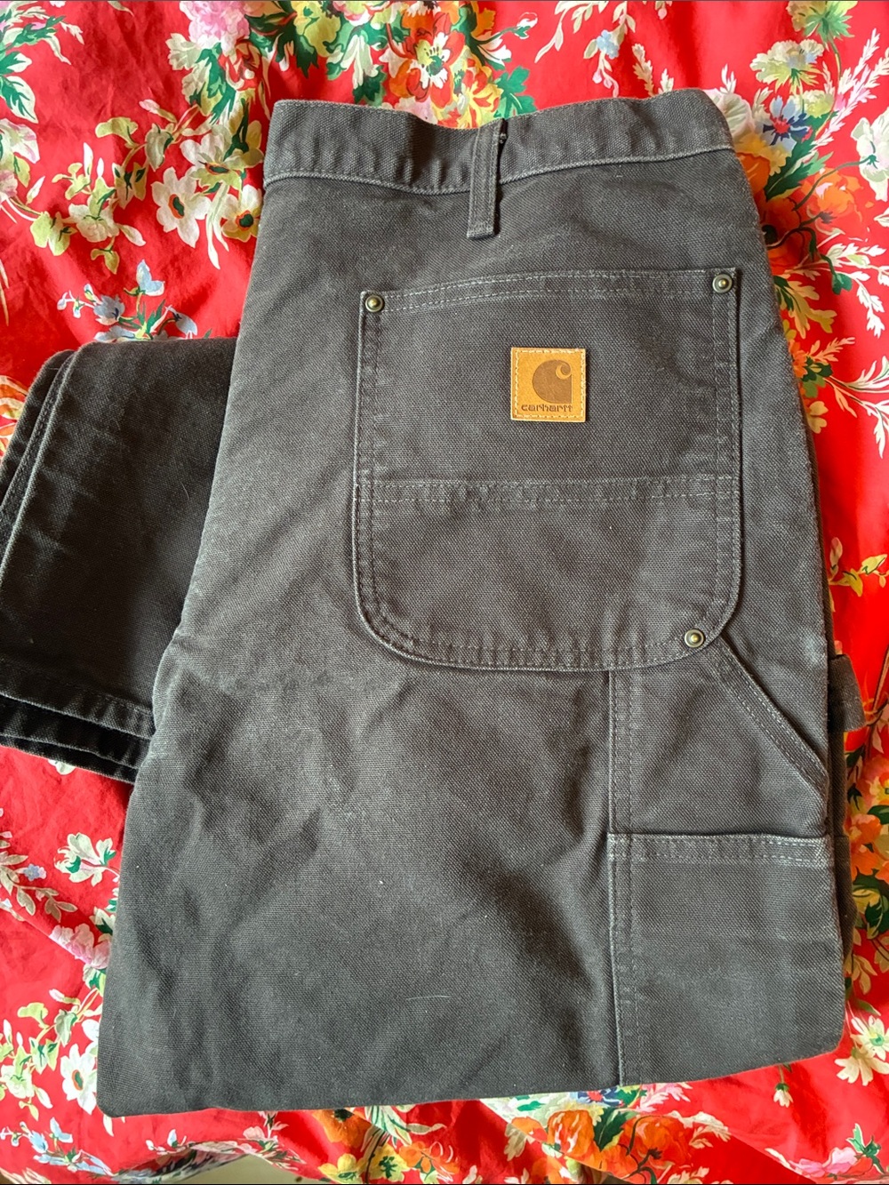 Carhartt Men’s Dark Brown Cargo Work Pants with Logo Patch